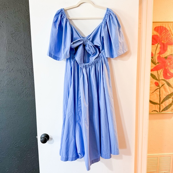 Abercrombie & Fitch Angel Sleeve Twist Front Midi Dress Blue Size Medium Petite - Picture 6 of 11